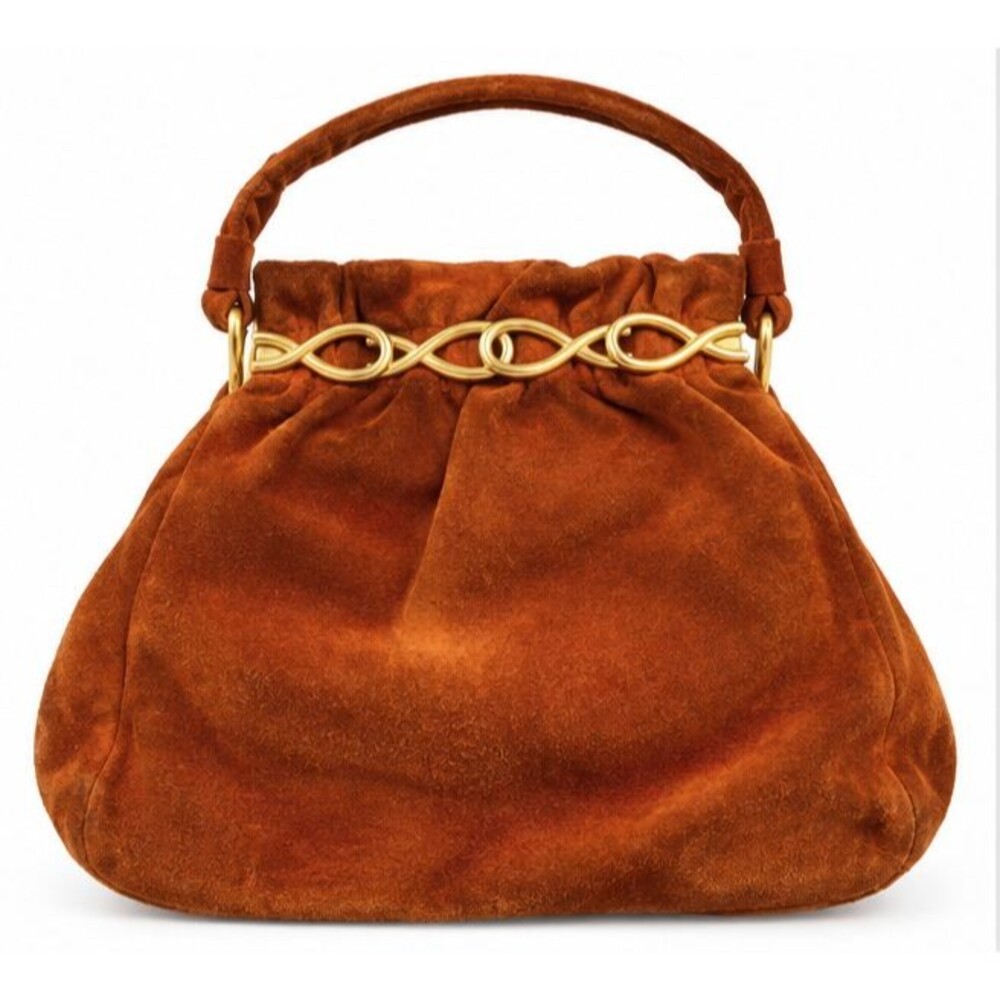 Vintage Jane Shilton Womens Rust Suede Leather Handbag Gold Hardware England